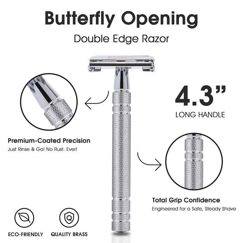 Keropy Men's Safety Razor Double Edge with 10 Blades – Reusable Metal Shaver for a Close, Smooth & Irritation-Free Wet Shave, Eco-Friendly Grooming Kit for Men - Image 5